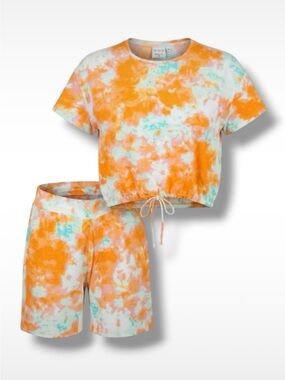 Full Circle Trends 2 Pc loungewear set women 1X Shorts Short Sleeve Top Tie-dye